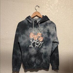 Obey Black and Gray Tie-Dye Hoodie Sweatshirt GUC